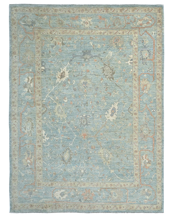 Muted Blue Oushak Turkish Hand Knotted Traditional 9x12 Wool Area Rug